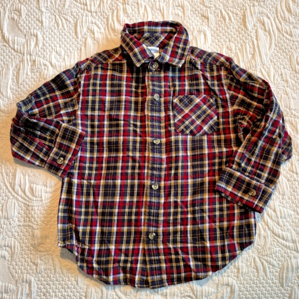 Gymboree boys size 3 plaid long sleeve button up shirt 1 pocket 2004 VGUC